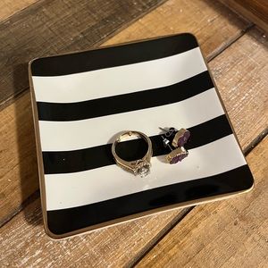 Black and white striped ceramic jewelry tray